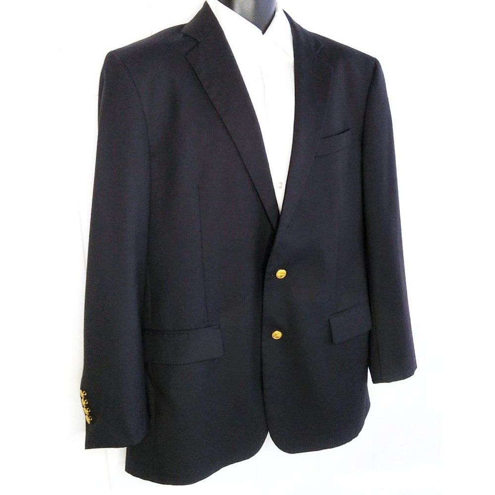 Brooks Brothers Men's 1818 Madison Loro Piana Wool 2 Gold Button Blazer 45R Navy